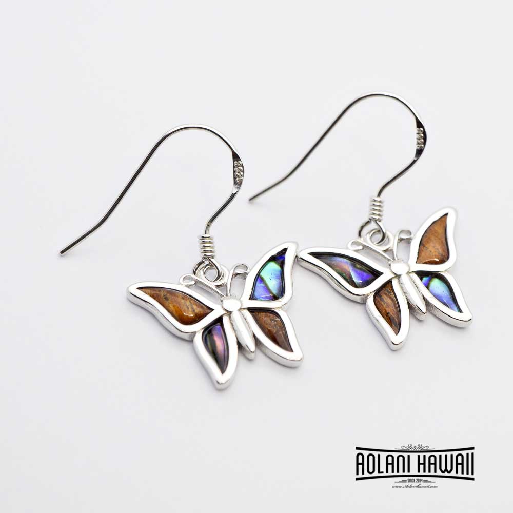 Koa Wood Abalone Butterfly Pendant  (FREE Stainless Chain Included)
