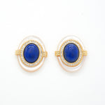 Blue Lapis MOP Shell Earrings With CZ Stones