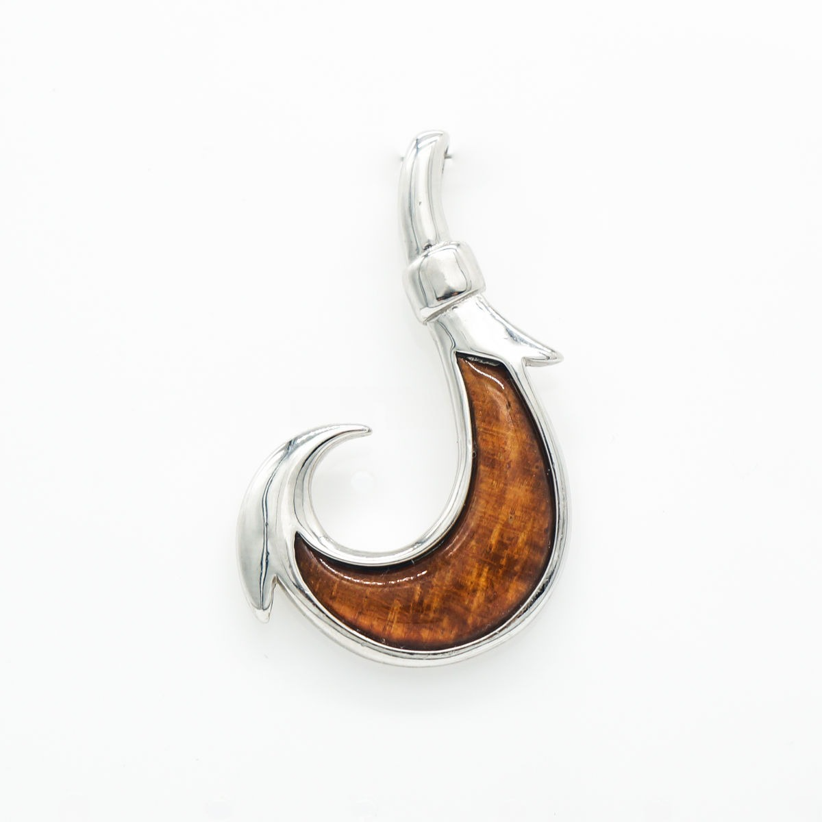 Hawaiian Koa Wood Pendant - Wave Fish Hook – Aolani Hawaii