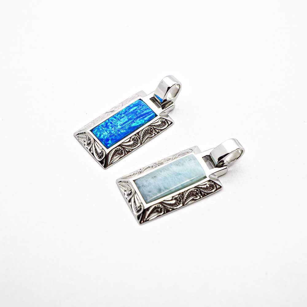 Rectangular Blue Opal / Larimar Stone Inlaid Sterling Silver