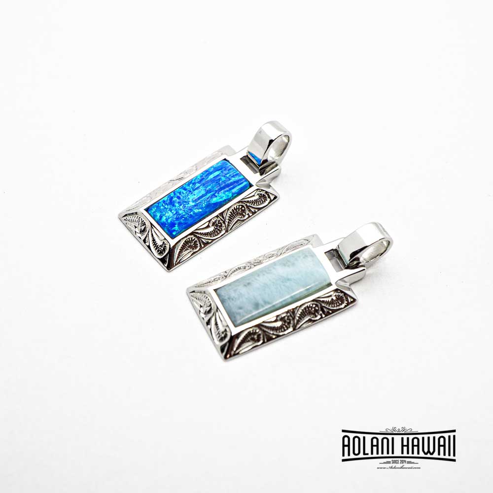 Rectangular Blue Opal / Larimar Stone Inlaid Sterling Silver
