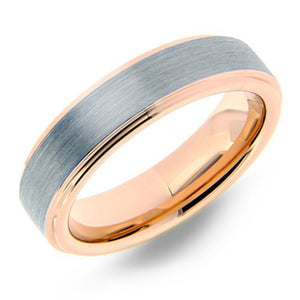 Rose Gold Brushed Tungsten Wedding Rings  (6mm Width, Flat style)