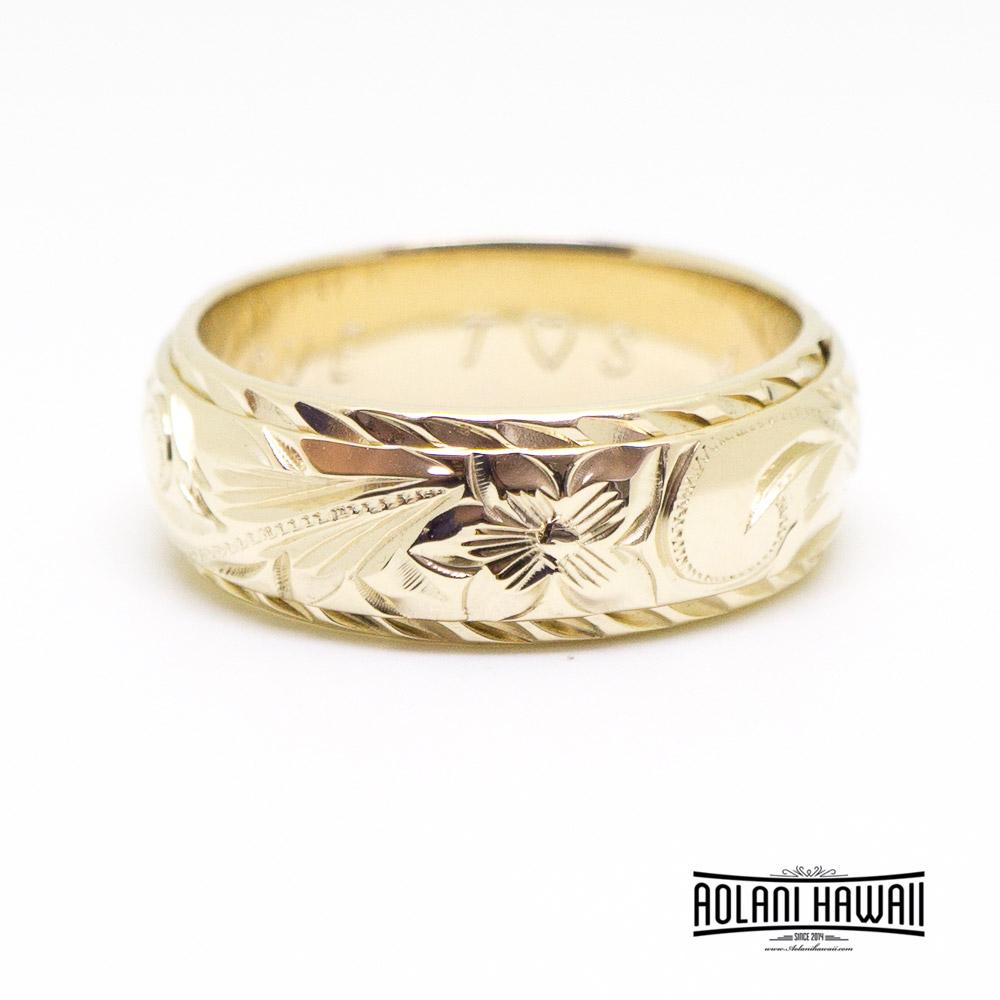 14K Gold Hawaiian Traditional Two Tone Ring 6mm x 8mm Width)