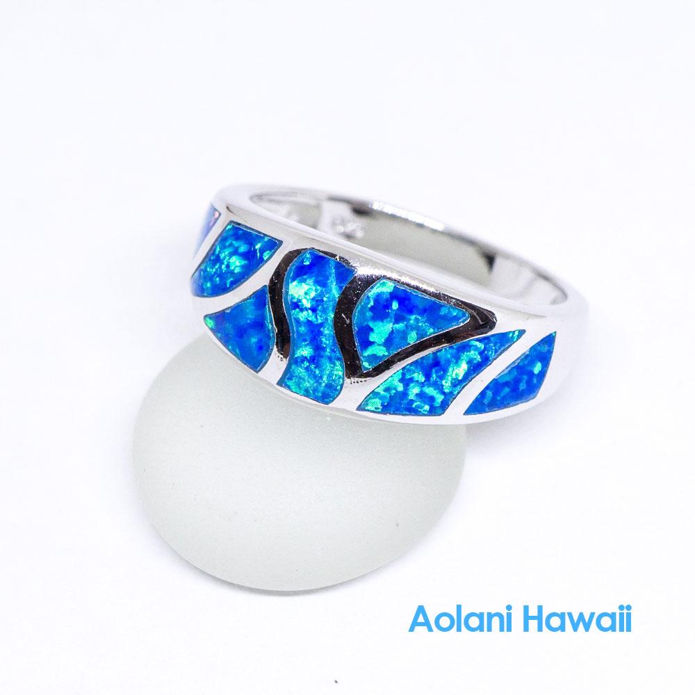 Women's 925 Sterling Silver Opal & CZ Band Ring - Blue & White, Sizes 6 To 9