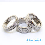 Titanium Ring with Hand engraved Hawaiian Designs (6mm - 10mm width, Flat style)