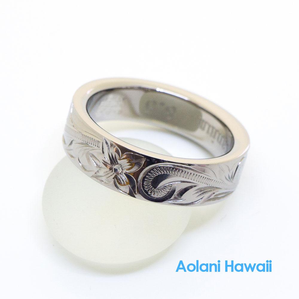 Heavy Hawaiian Jewelry Ring - Hand Engraved Sterling Silver Flat Ring (6mm width, Flat style)