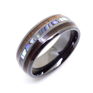 HI-Tech Ceramic Koa Wood Abalone Wedding Ring