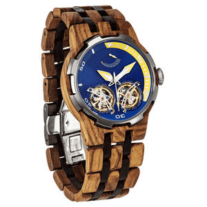 NEW - Men's Dual Wheel Automatic Ambila Wood Watch