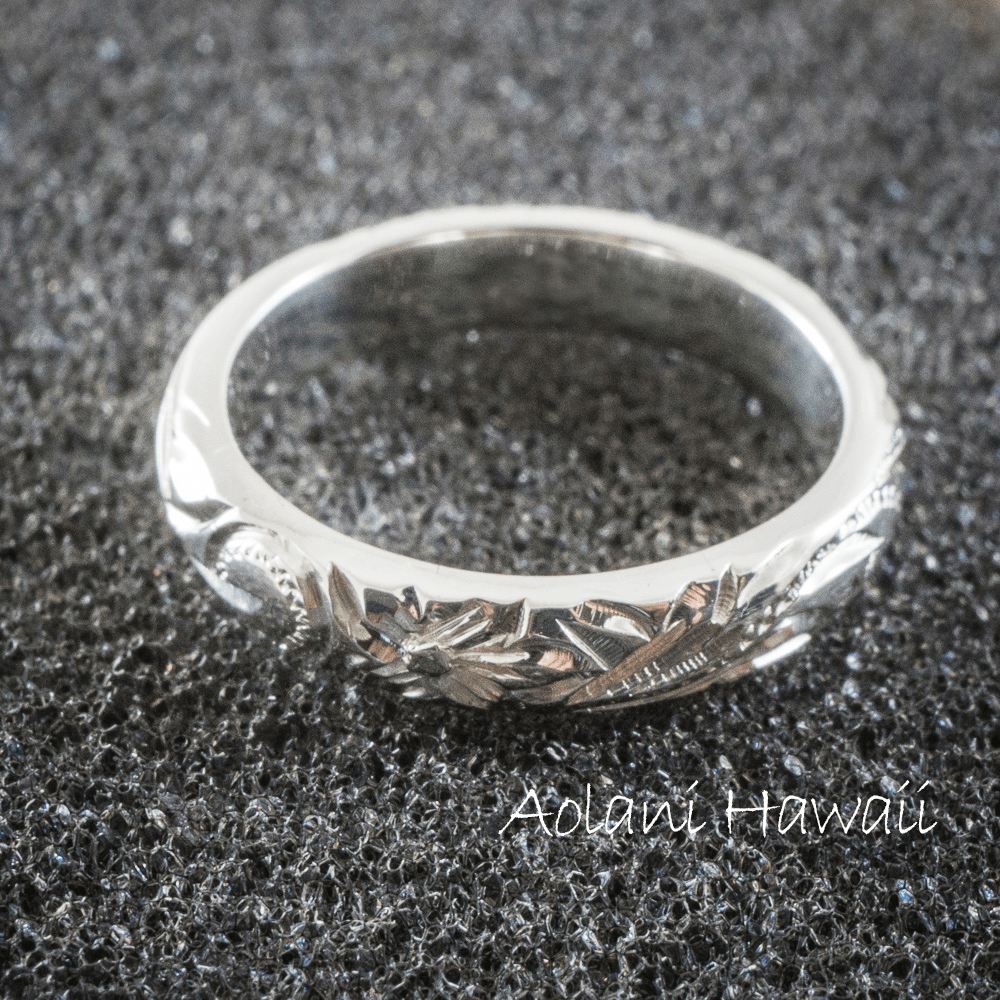 Platinum Hawaiian Ring - Hand Engraved (3mm width, Barrel style)