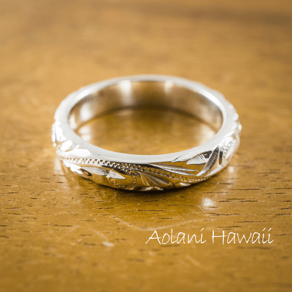 Platinum Hawaiian Ring - Hand Engraved (3mm width, Barrel style)