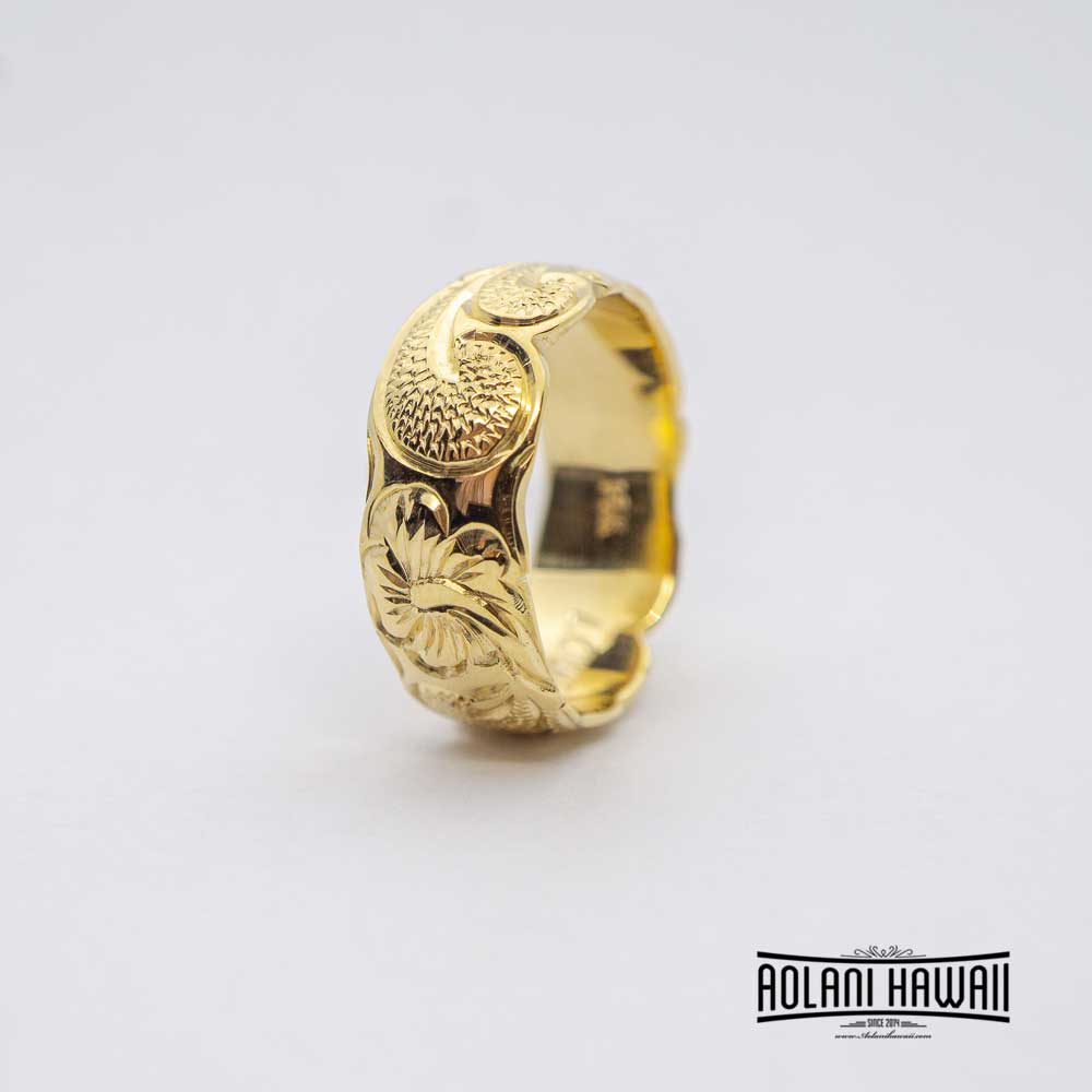 14K Gold Traditional Hawaiian Ring 8mm Barrel
