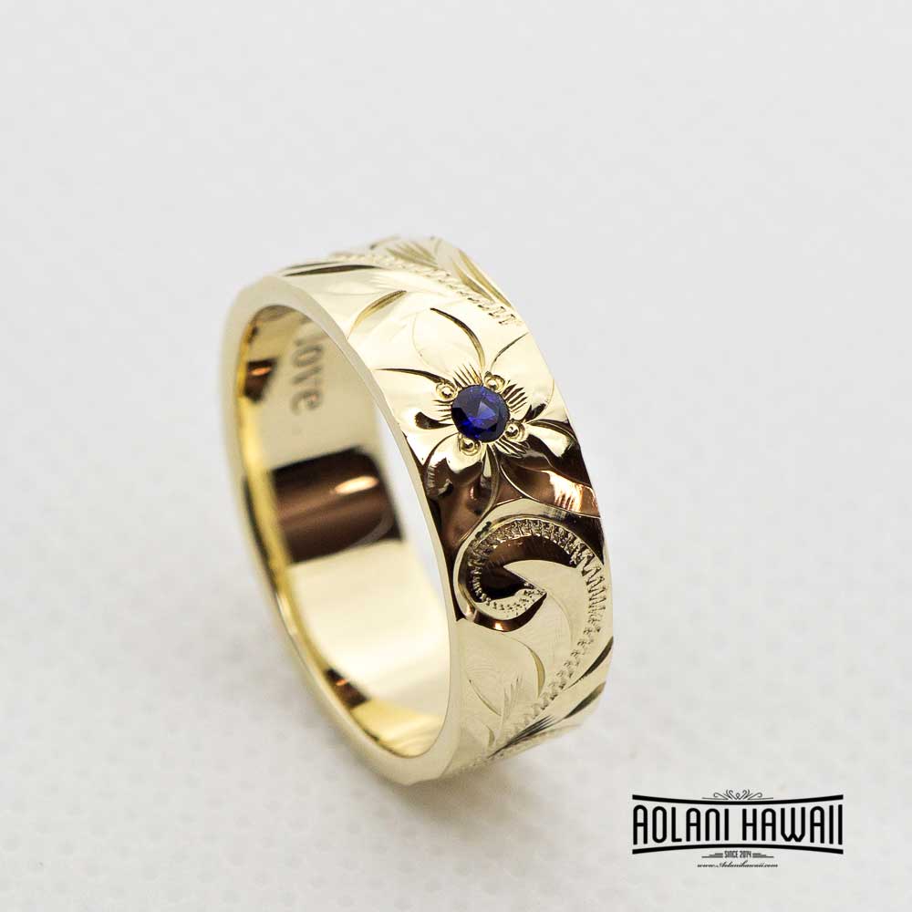 Handmade Hawaiian Ring 14k Gold Ring with Birth Stone
