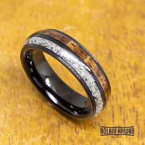 Meteorite Black Tungsten Ring with Koa Wood Inlay