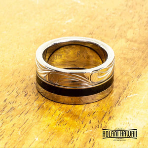 Black Ebony Wood Titanium Ring (10mm Flat Style)