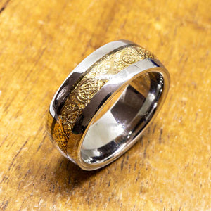 New - Gold Inlay Two Tone Tungsten Ring (8mm width)