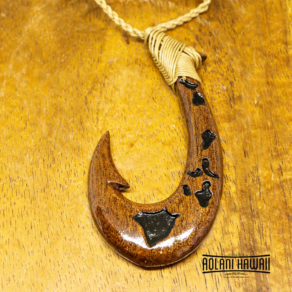 curly koa wood fish hook Koa Wood Handmade Fishhook Pendant Necklace