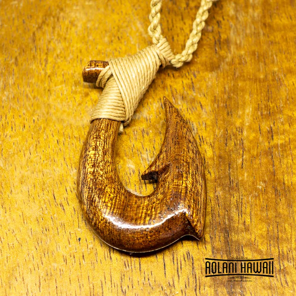 5 inch carved hawaiian fish hook Handmade Hawaiian Koa Wood Fishhook Pendant Necklace