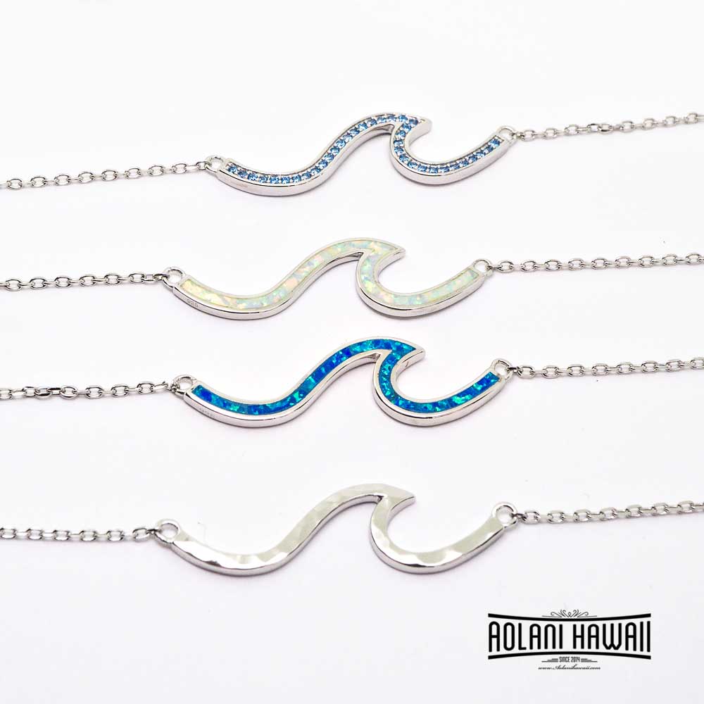 Sterling Wave Pendant Necklace Opal and Mystic Stone
