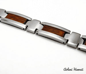 Koa Wood Bracelet handmade with Tungsten Carbide (10mm width, 9" inch in length) - Aolani Hawaii - 2