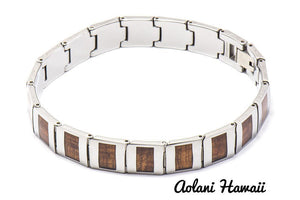 Koa Wood Bracelet handmade with Tungsten Carbide (10mm width, 8.5" inch in length) - Aolani Hawaii - 1