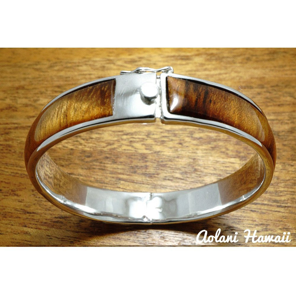 Sterling Silver Bracelet with Hawaiian Koa Wood Double Inlay (10mm width) - Aolani Hawaii - 2
