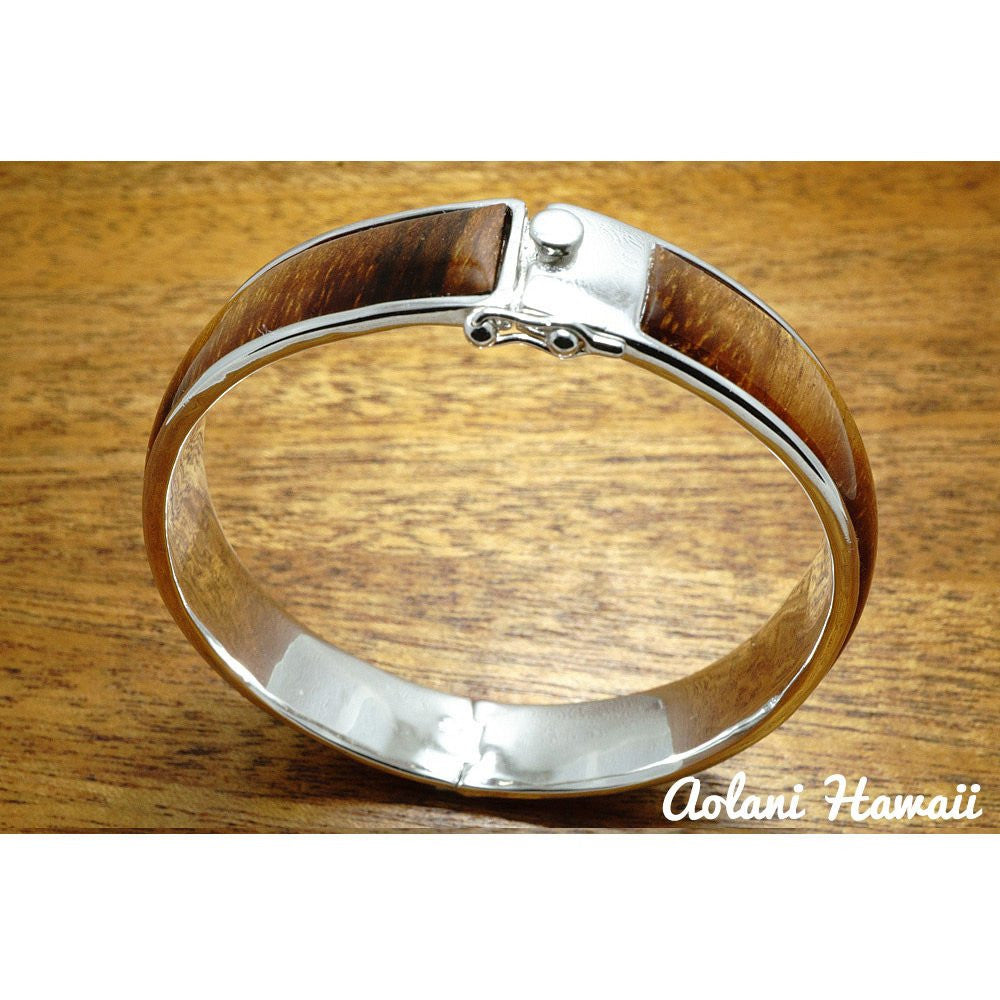 Sterling Silver Bracelet with Hawaiian Koa Wood Double Inlay (10mm width) - Aolani Hawaii - 3