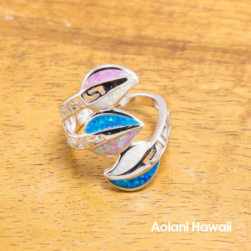 Silver Leaf Rainbow Colored Stone Inlay Ring