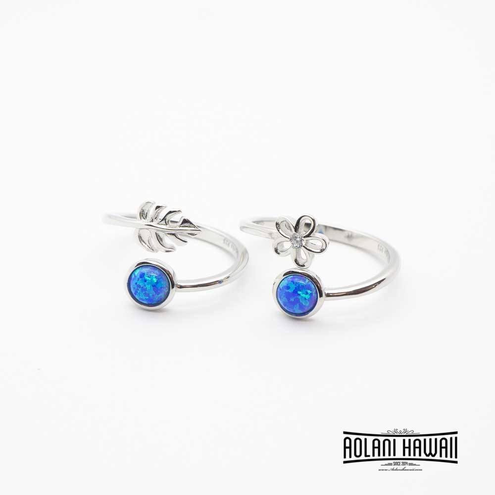 Adjustable Sterling Silver Rings with Opal and Larimar Stones