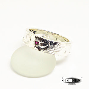 Hawaiian Handmade Sterling Silver Ring with Diamond or Birth Stone