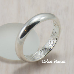 Set of Traditional Hawaiian Hand Engraved Sterling Silver Barrel Rings (4mm & 6mm width) - Aolani Hawaii - 3