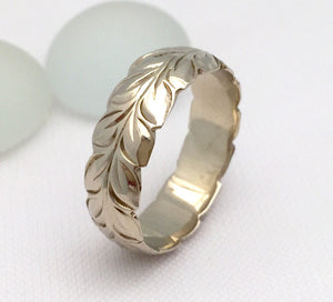 Hawaiian Ring - Hand Engraved 14k White Gold Barrel Ring (6mm width, Barrel style) - Aolani Hawaii - 3