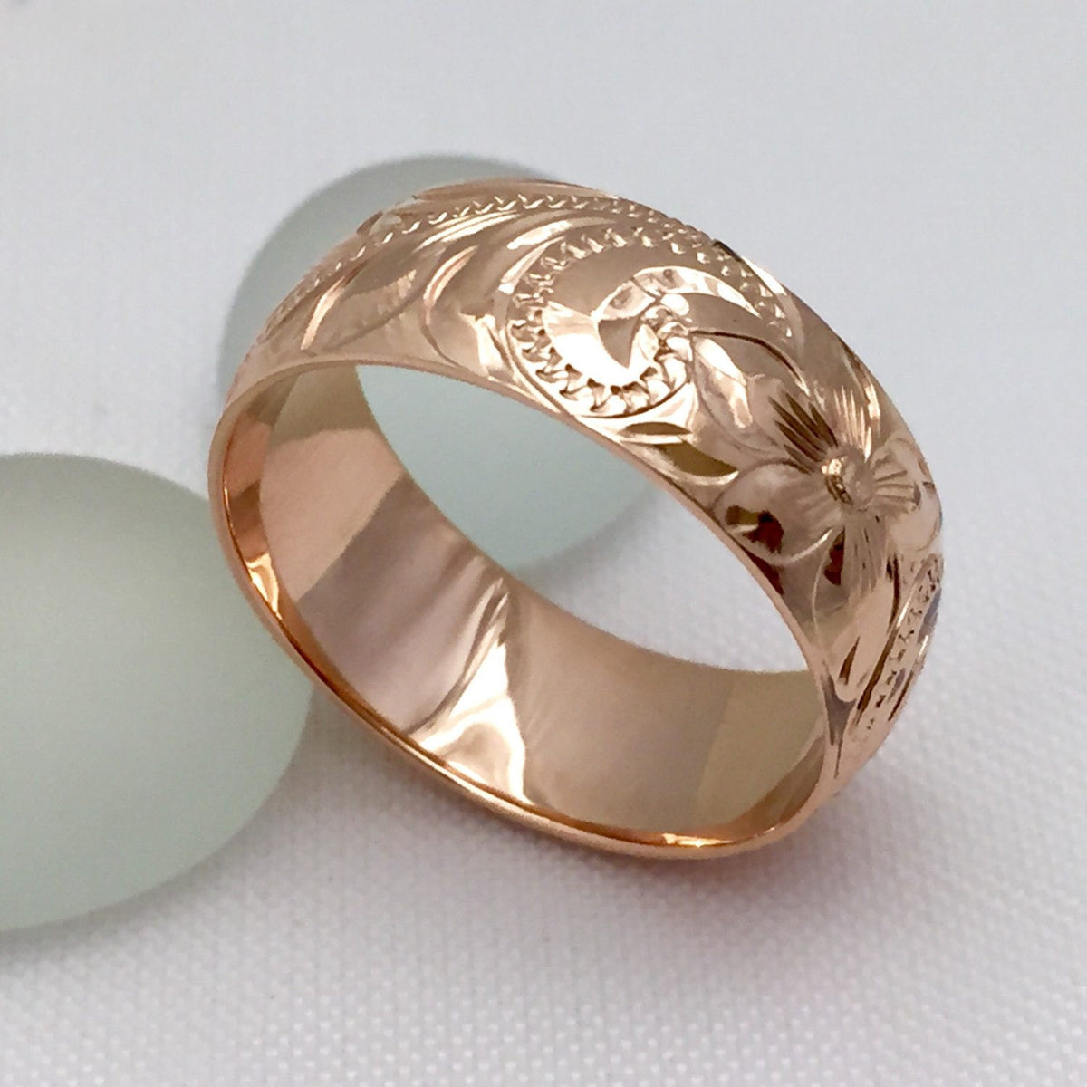 14K Gold traditional Hawaiian Hand Engraved Ring 8mm Width Barrel