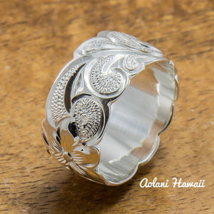 Hawaiian Silver Ring - Hand Engraved Sterling Silver Barrel Ring (4mm - 12mm width, Barrel style) - Aolani Hawaii - 2