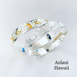 Dolphin Honu Turtle Handmade Traditional Hawaiian Engraved Sterling Silver Bracelet