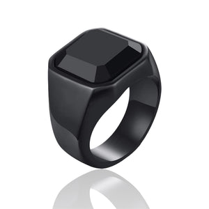 Square Stainless Class Ring with Black Onyx