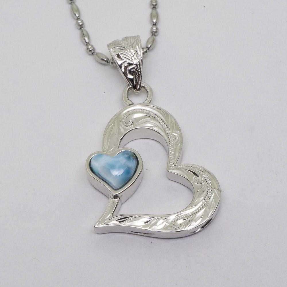Sterling Silver Larimar Inlaid Heart Pendant