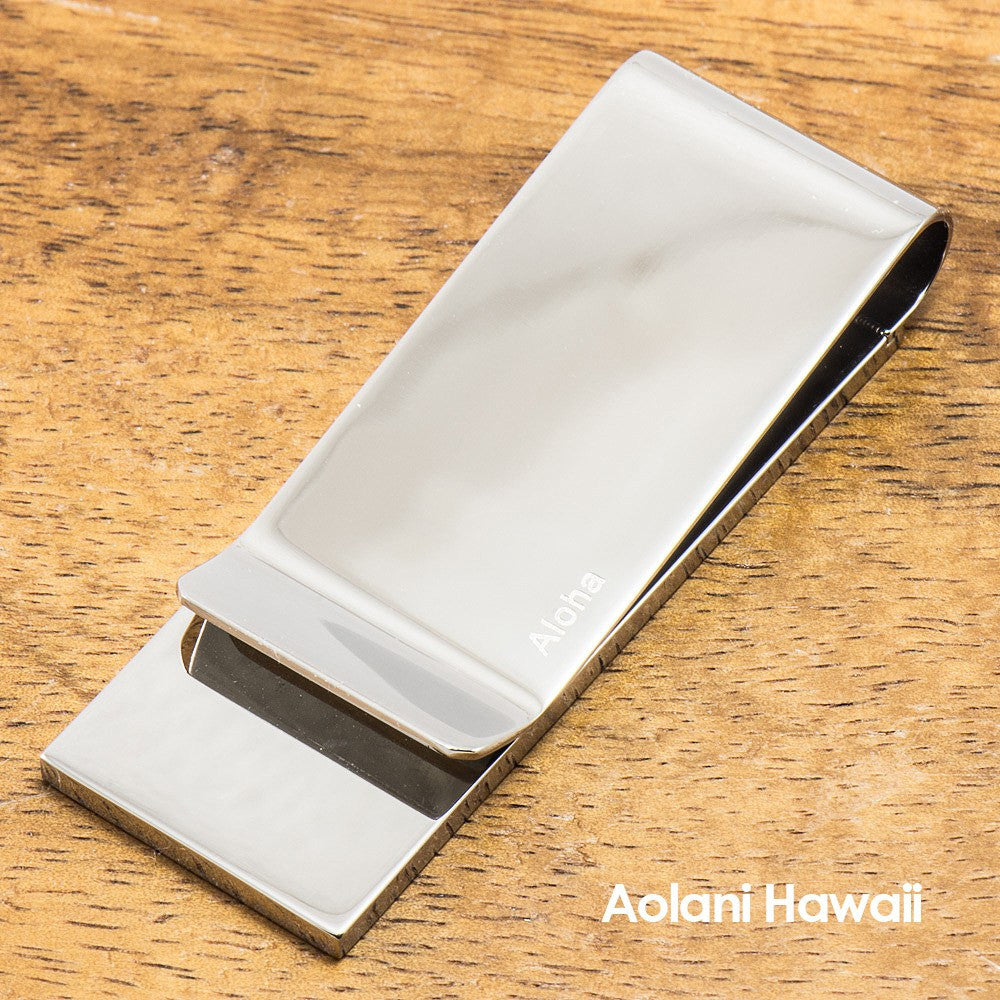 Stainless Steel Money Clip With Koa Wood and Abalone Inlay - Aolani Hawaii - 2