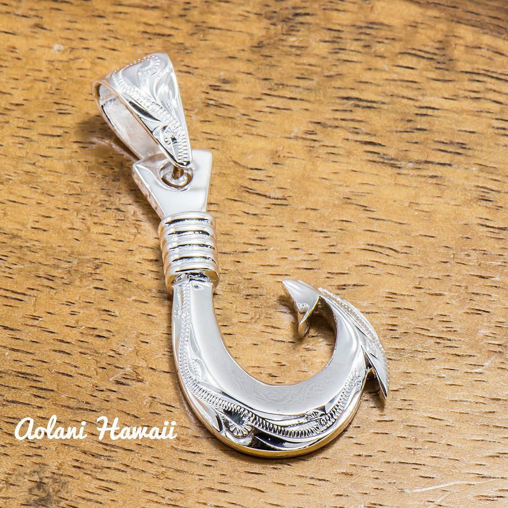 Fishhook Pendant Handmade with 925 Sterling Silver (18mm x 32mm FREE Stainless Chain Included) - Aolani Hawaii - 1