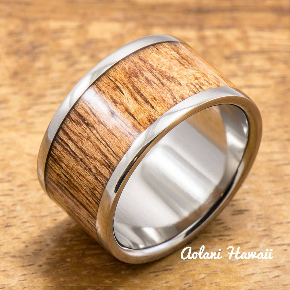 Hawaiian Koa Wood Titanium Ring (6mm - 12 mm width, Flat style) - Aolani Hawaii - 1