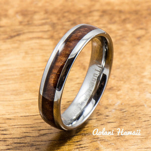 Wedding Band Set of Tungsten Rings with Hawaiian Koa Wood Inlay (6mm & 8mm width, Barrel Style) - Aolani Hawaii - 3
