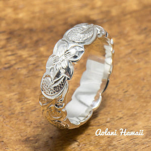 Hawaiian Ring - Hand Engraved Sterling Silver Barrel Ring (4mm - 10mm width, Barrel style) - Aolani Hawaii - 5