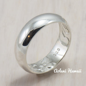 Hawaiian Ring - Hand Engraved Sterling Silver Barrel Ring (4mm - 8mm width, Barrel style) - Aolani Hawaii - 5