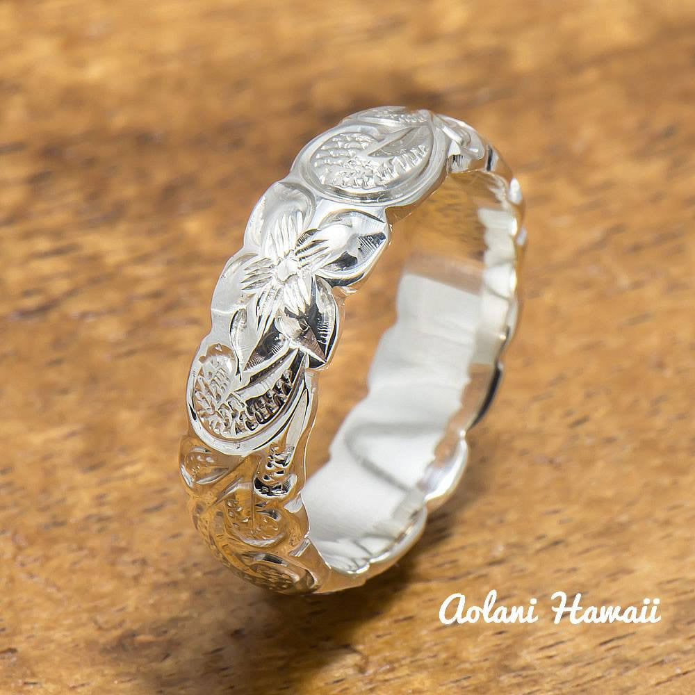 Hawaiian Silver Ring - Hand Engraved Sterling Silver Barrel Ring (4mm - 12mm width, Barrel style) - Aolani Hawaii - 3