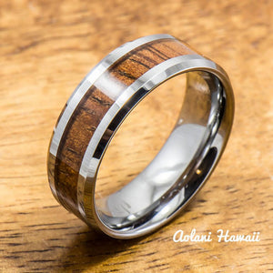 A Pair of Hawaiian Koa Rings Handmade with Tungsten (5mm & 8mm width) - Aolani Hawaii - 2
