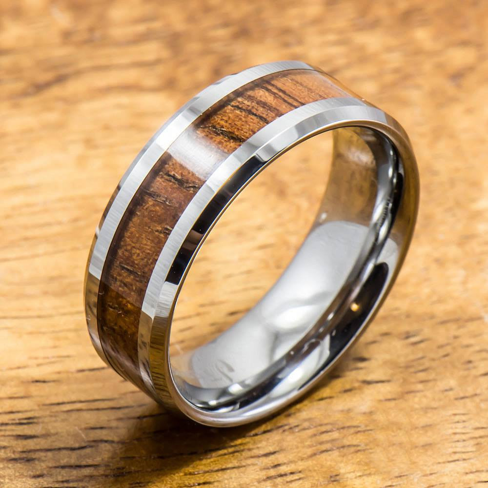 Koa Ring Handmade with Tungsten (5mm - 8mm width, Flat style)