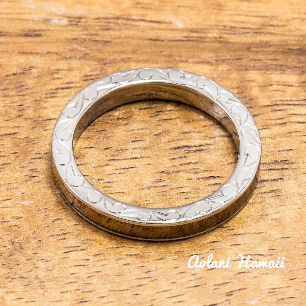 Titanium Ring with Hawaiian Koa Wood Inlay (3mm width, Flat Style) - Aolani Hawaii - 2