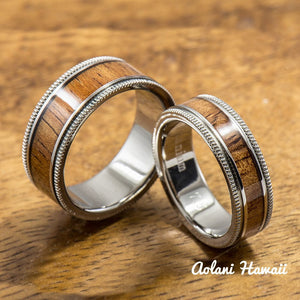 Titanium Ring with Hawaiian Koa Wood Inlay (6mm - 8 mm width, Flat Style) - Aolani Hawaii - 3