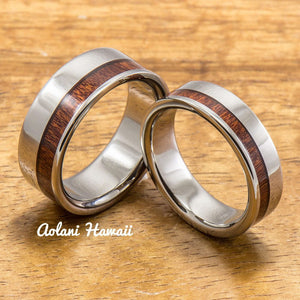 Titanium Ring with Hawaiian Koa Wood Inlay (6mm - 8 mm width, Flat Style) - Aolani Hawaii - 3