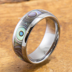 Tungsten Ring with Abalone Inlay (4mm - 8mm Width, Barrel style)
