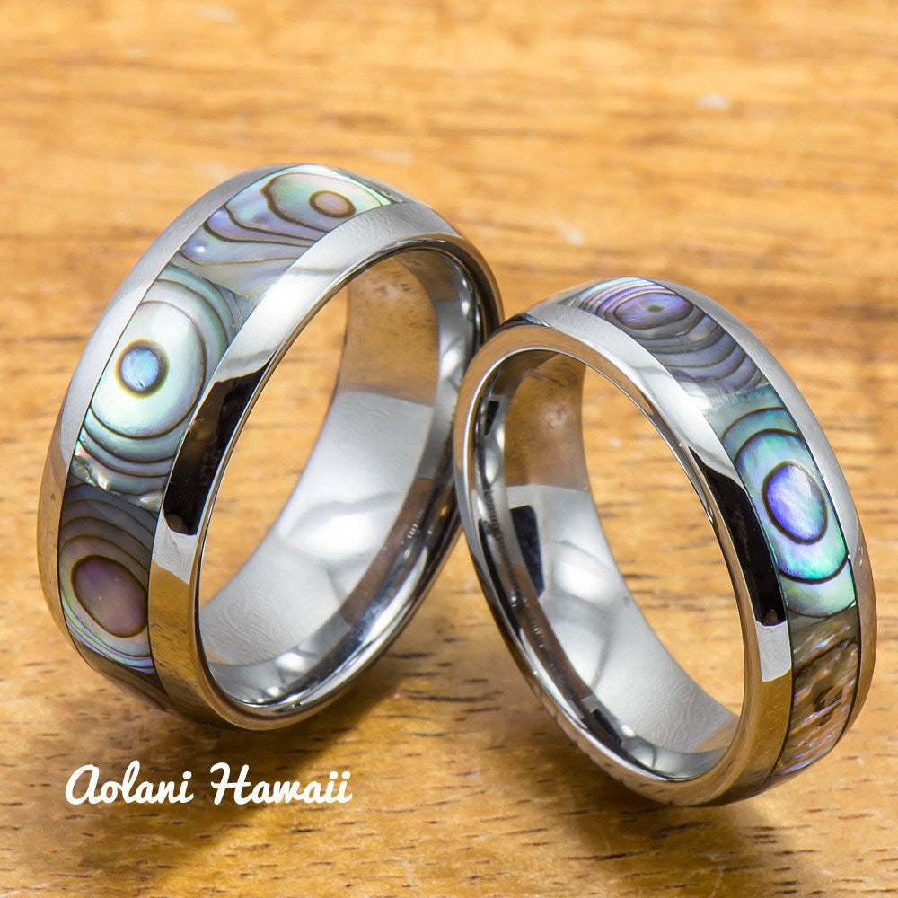 Tungsten Ring with Abalone Inlay (4mm - 8mm Width, Barrel style